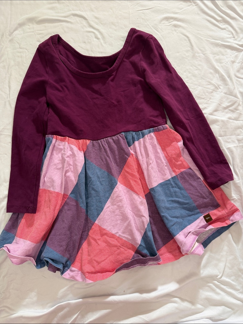 Girls' Long Sleeve Plum Top with Multicolor Patchwork Skirt Dress